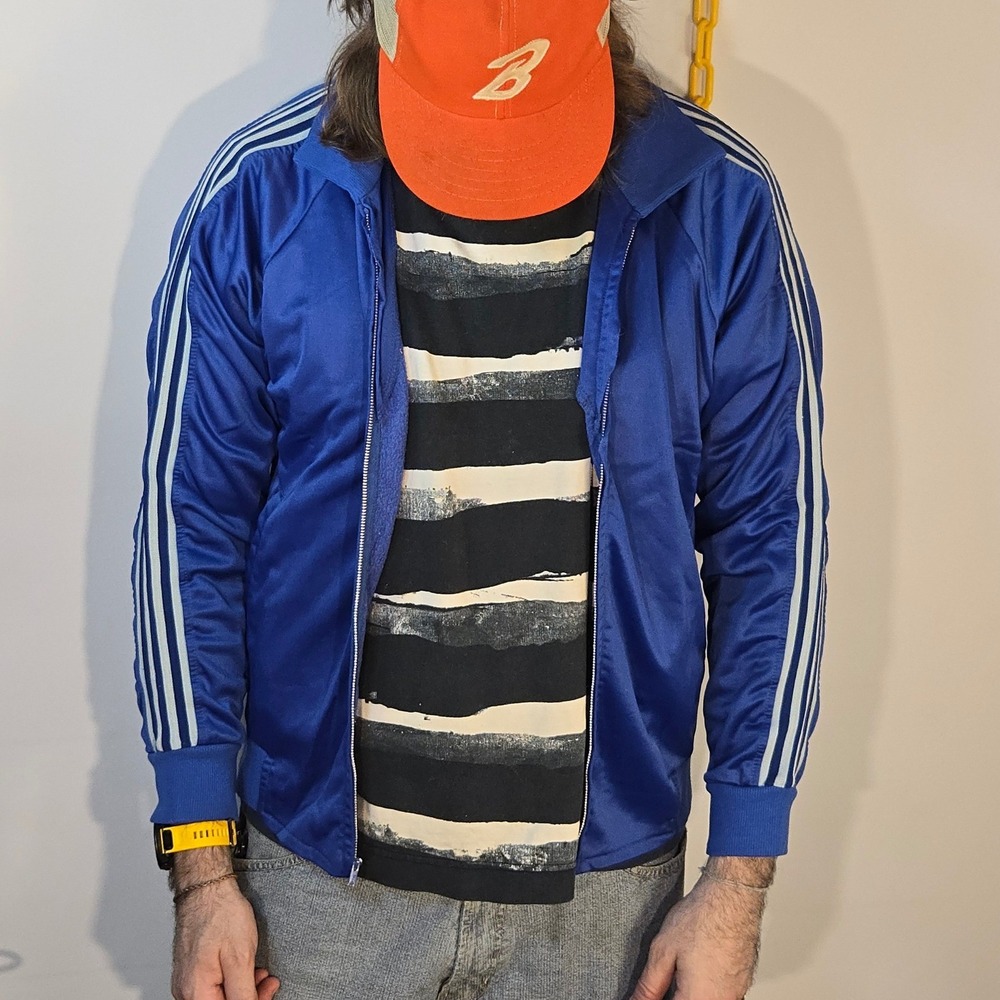 VTG 1970s Court Casuals Mens M Track Jacket Blue Striped Zip Tennis USA Varsity